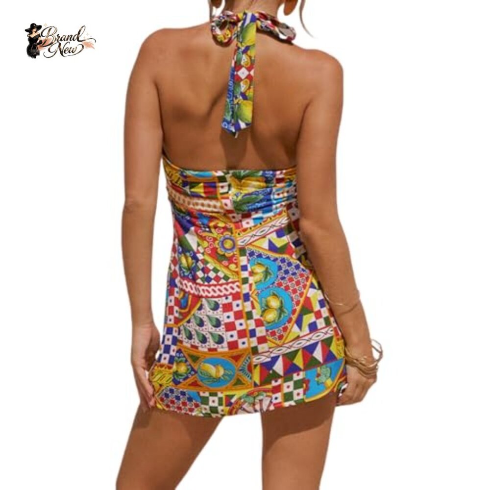 Polyester Elastane Halter Mini Dress Backless Bod… - image 3